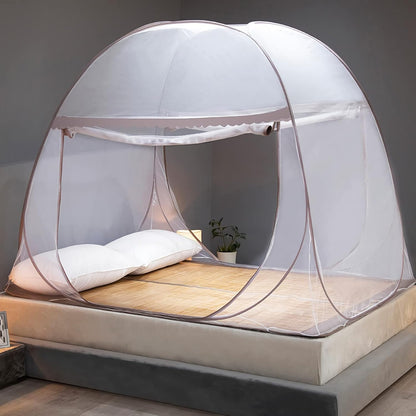 Mosquito Net for Bed, Folded Size 12 inch Portable Camping Travel Mosquito Net, Pop Up Mosquito Tent with Double Entry for King Queen Size Bed (Brown, 71"x79"x59")
