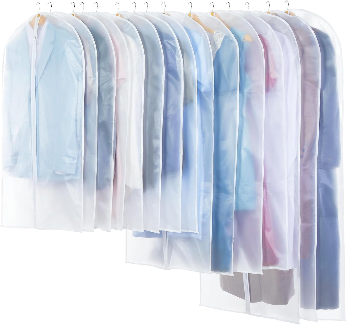 10 Pack Translucent Garment Bags for Hanging Clothes - Frosted Clothes Storage Bags for Suits, Shirts, Dresses, Closet Storage, Travel - 24" x 40"/47"/55"