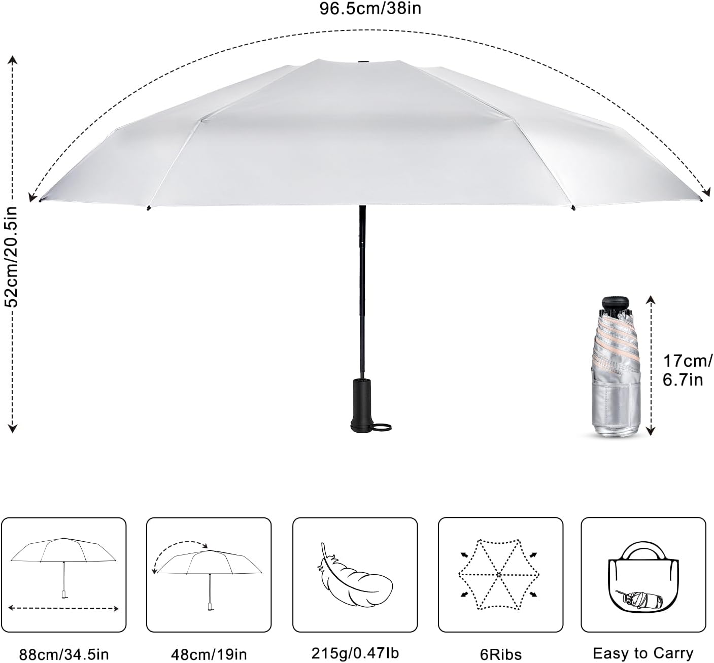 Mini Travel Umbrella - UPF 50+ Sun Protection Compact Manual Open Small Sun Umbrella