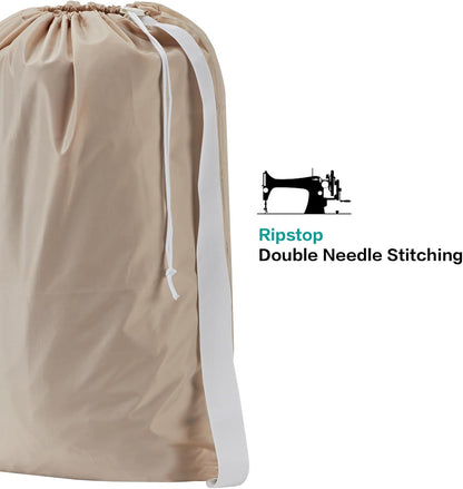 HOMEST XL Nylon Laundry Bag with Strap, Large Dirty Garments Organizer, Easy Fit a Hamper or Clothing Basket, Can Carry Up to 4 Loads of Clothes, Beige