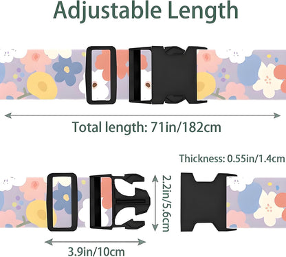 Colored Flowers Luggage Straps for Suitcases, Adjustable Luggage Travel Belt to Keep Luggage Security While Travel, Strong Polyester Fabric, Easy-to-Recognize Stylish Design Travel Accessories, 2 Pack