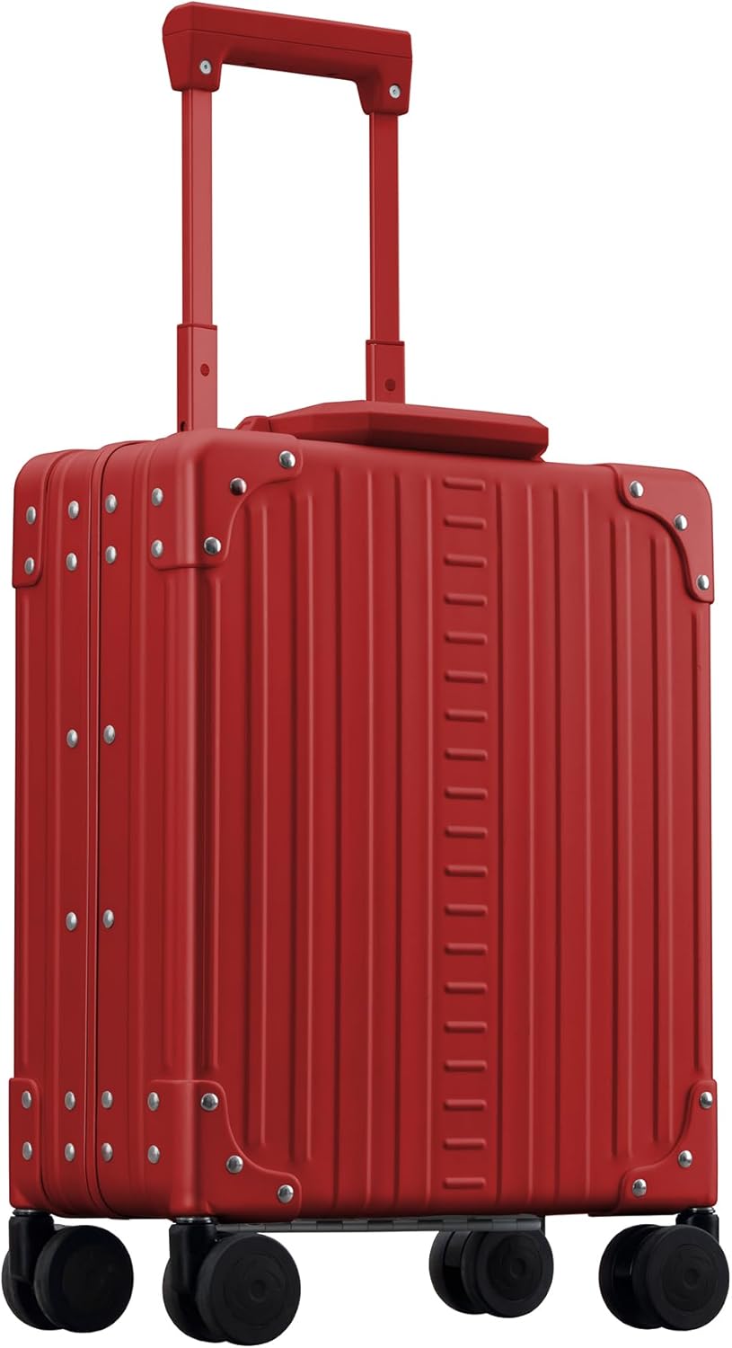 Aleon 16” Aluminum Vertical Underseat Carry-On Luggage - Luxury Business Briefcase with Wheels - Hardshell Suitcase for Airplane Travel (Ruby)
