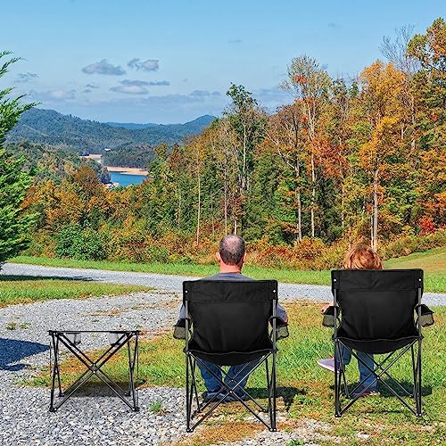 Leonyo 2Pcs Folding Camping Chairs for Adults, Lawn Chairs & Table, Black