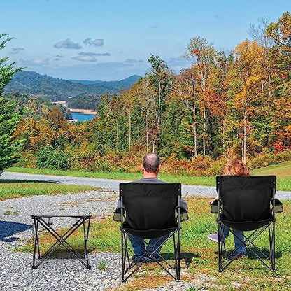 Leonyo 2Pcs Folding Camping Chairs for Adults, Lawn Chairs & Table, Black