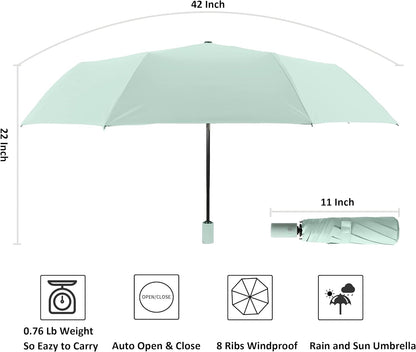 BAODINI Small UV Protection Travel Umbrella Compact for Rain and Sun UPF 50+ 41 inch Portable Umbrella for Women and Men