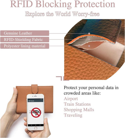 Leather RFID Passport Holder for Travel – Slim Passport Wallet for Women & Men with Card Slots, Zippered Coin Pocket, SIM Slot – Cash Slot Compact Travel Wallet with Gift Box (Brown)