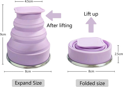 Collapsible Cup Silicone Foldable Cup-Expandable Folding Drinking Reusable Portable Mugs-Cups For Travel, Camping, Hiking, Picnic, Beach, Holiday Vacation, Outdoor Sports Light Purple