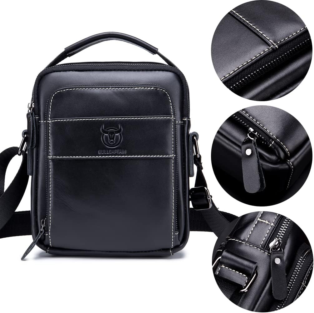 KPYWZER Genuine Leather Shoulder Bag Small Men Messenger Pack Handbag Sling Crossbody Bag Man Purse for Business