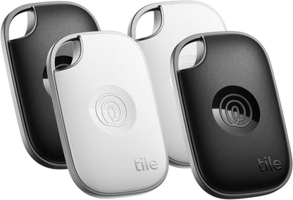 Tile by Life360 Pro - Powerful Bluetooth Tracker, Key Finder and Item Locator for Keys Bags, and More. Both iOS and Android Compatible. Phone Finder. 4-Pack (Black/White)