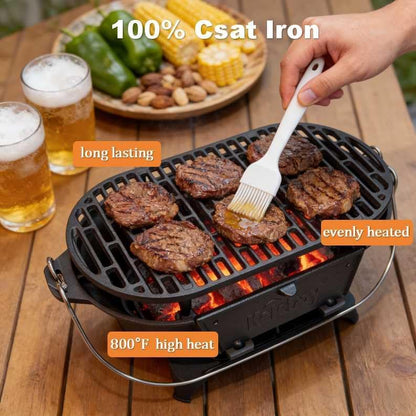 Portable Charcoal Grill Stove,Cast Iron Tabletop BBQ Grill 2 Heights cast iron hibachi,for 2-4 People,for Outdoor, Camping,Picnic,Backyard,Patio