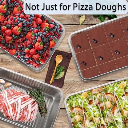 BSTKEY Pizza Dough Proofing Box, Pack of 2 Stainless Steel Stackable Food Storage Box Container with Leak Proof & Airtight Lid, 11.8 x 8.3Inch Large Capacity Household Pizza Dough Container
