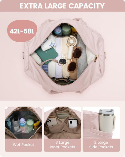 LOVEVOOK Travel Duffle Bag, Puffer Weekender Bags for Women with Shoe Compartment, Carry On Overnight Hospital Bag, Gym Tote