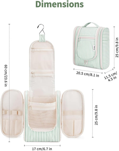 Narwey Small Striped Hanging Travel Toiletry Bag for Women, Travel Bag for Toiletries, Makeup Bag Organizer Cosmetic Bags Make Up Bags for Women (Mint Green Stripe)
