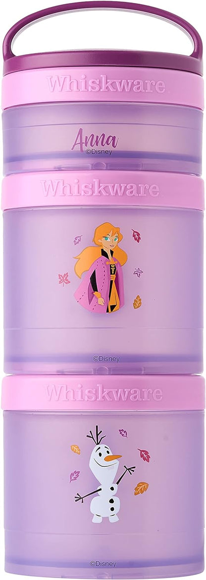 Whiskware Disney Princess Frozen, Stackable Snack Containers for Kids, Durable Food Storage Containers for Daycare, Car, and Airplane Travel, Dishwasher Safe, Anna and Olaf