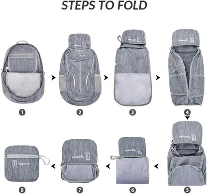 ZOMAKE 25L Ultra Lightweight Packable Backpack, Foldable Hiking Backpacks Water Resistant Small Folding Daypack for Travel(Medium Grey)
