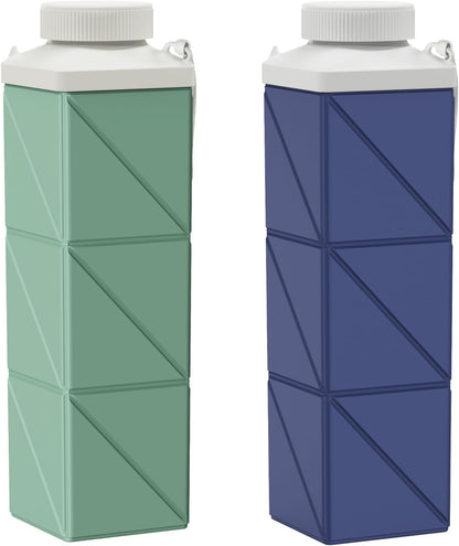24oz Collapsible Water Bottles 2pcs,Food grade BPA Free Reusable Foldable Water Bottle Lightweight LeakProof for Travel Hiking Camping Gym Outdoor Sport,Collapses Folding Water Bottle 2pack