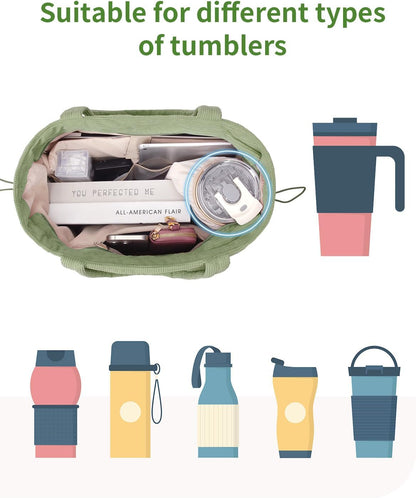 ECOHUB Tote Bag for Women, Work Tote Bags with Laptop Compartment, Large Corduroy Tote Bag with Stanley Cup Holder