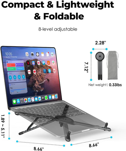 Viozon Portable Laptop Stand for Desk & Travel, Magnetic Phone Holder Tripod, Compatible with 10–16" Laptops and 4–13" Phones/Tablets, Compact Foldable Aluminum Alloy, 8-Level Height Adjustment