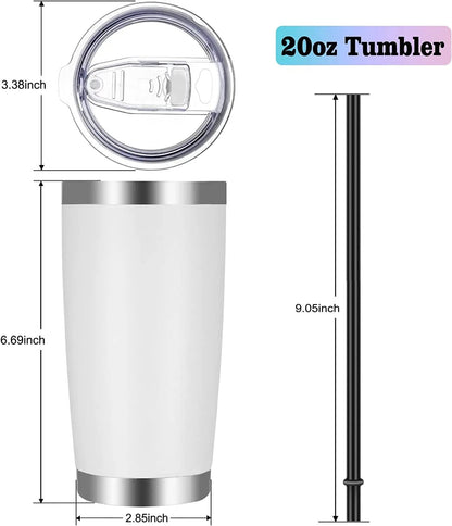VEGOND 20oz Tumbler with Lid and Straw Stainless Steel Tumbler Cup Bulk Vacuum Insulated Double Wall Travel Coffee Mug Powder Coated Coffee Cup(White 6 Pack