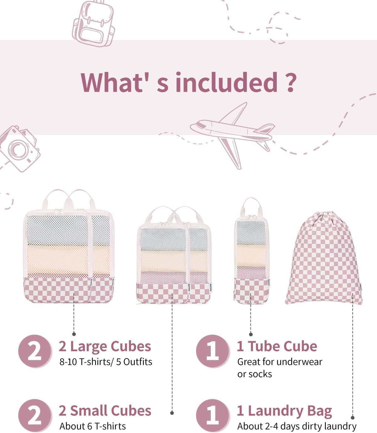 Narwey 6 Set Compression Packing Cubes for Travel Kids Women Carry on, Packing Organizers Bag for Backpack Luggage Suitcase Duffle Bags