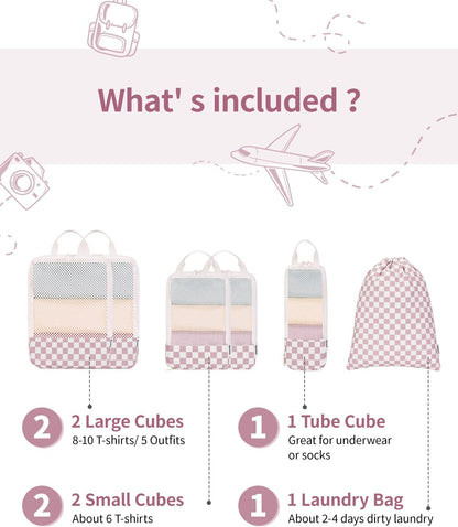 Narwey 6 Set Compression Packing Cubes for Travel Kids Women Carry on, Packing Organizers Bag for Backpack Luggage Suitcase Duffle Bags