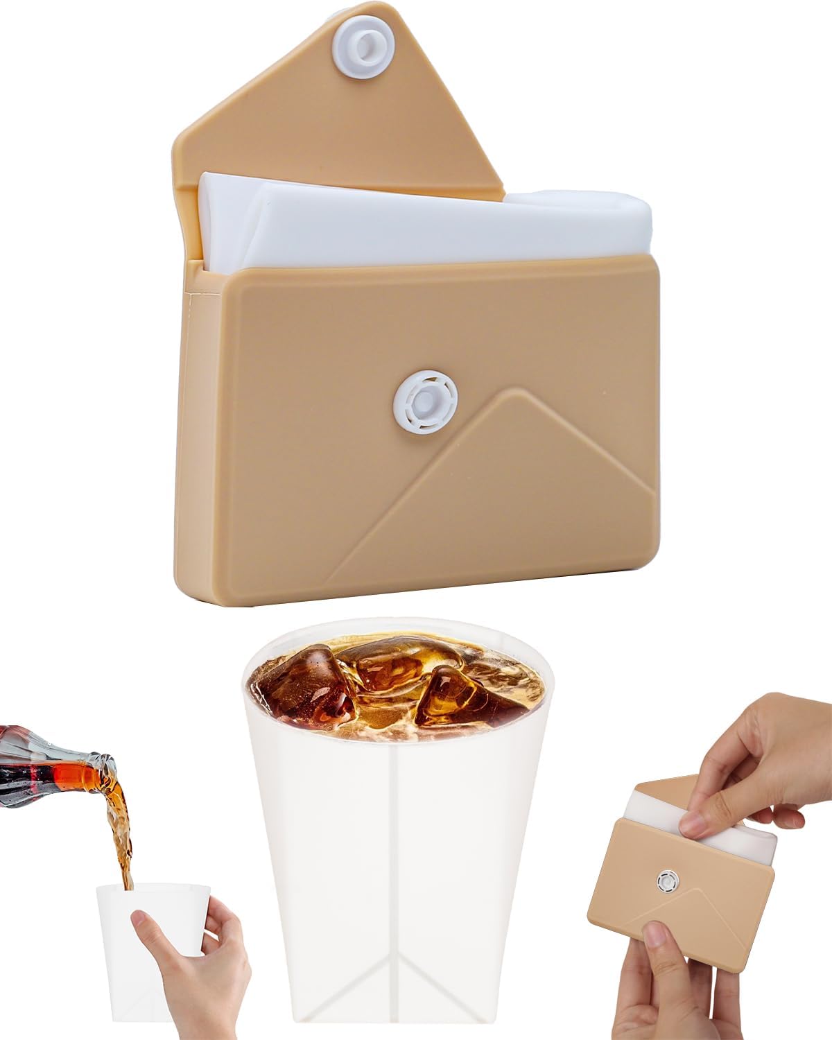 Collapsible Cup[2025 Upgraded] Silicone Foldable Water Cup, Collapse Water Bottles with Envelope-Shaped Storage Pouch, Portable Camping Cup for Outdoors, Travel, Camping (Flesh pink)