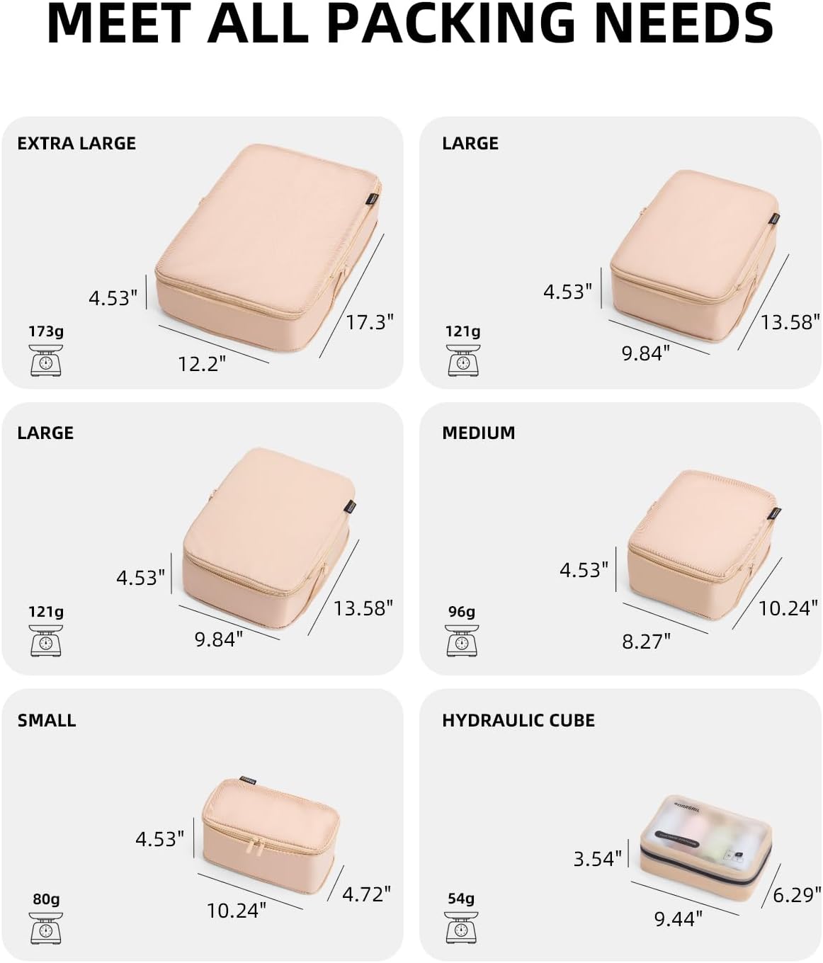 6 Set Compression Packing Cubes for Travel, Large Medium Small Luggage Organizers, Storage Bags for Clothes (6 Pack, Mist Khaki)