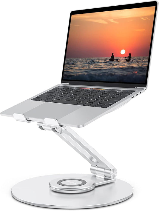 Adjustable Laptop Stand with 360 Rotating Base, OMOTON Ergonomic Laptop Riser for Collaborative Work, Dual Rotary Shaft Fully Foldable for Easy Storage, Fits MacBook / All Laptops up to 16 inches