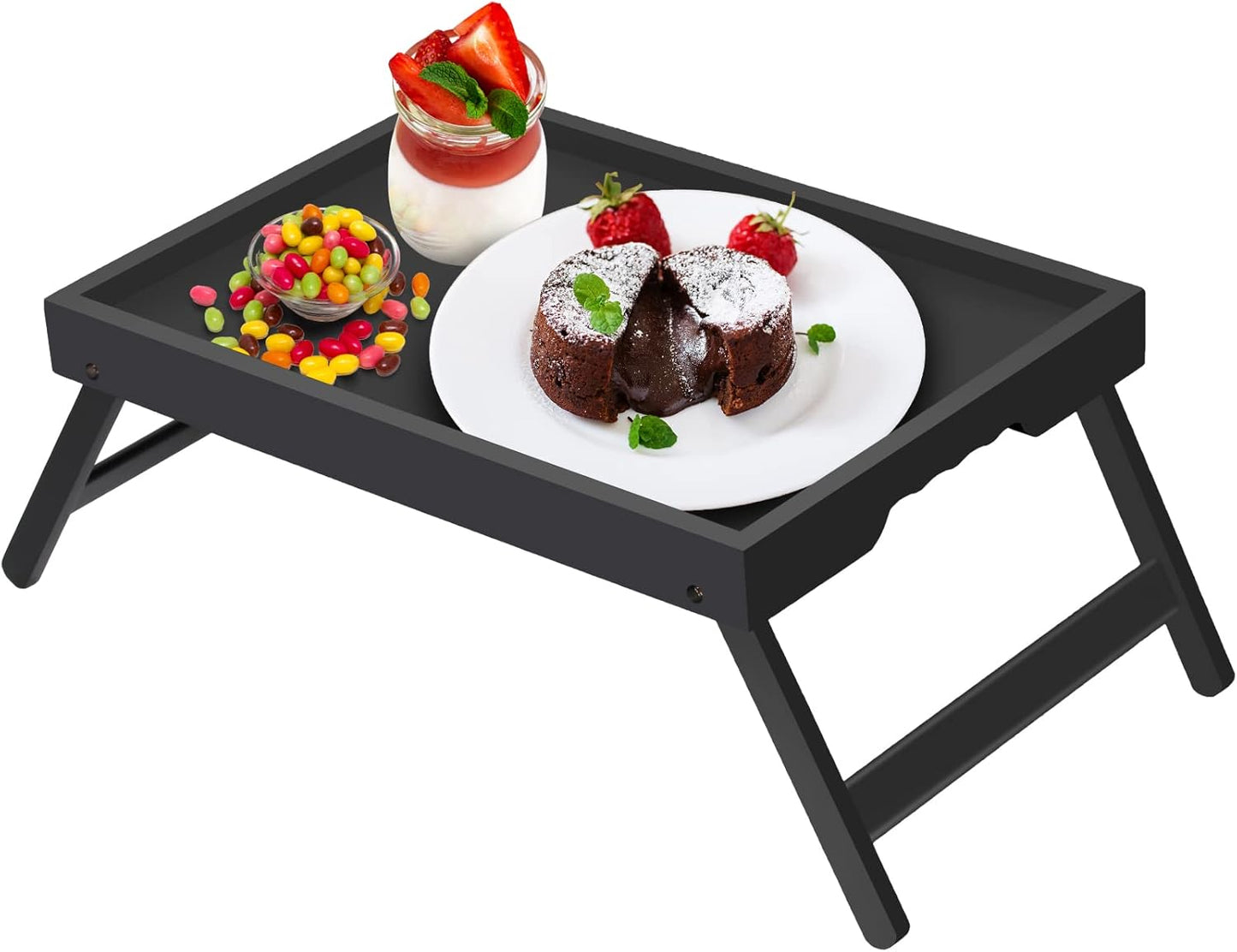 Artmeer Bed Tray Table with Folding Legs,Bamboo Breakfast in Bed for TV Table, Laptop Computer Tray,Eating,Snack Tray(Black)