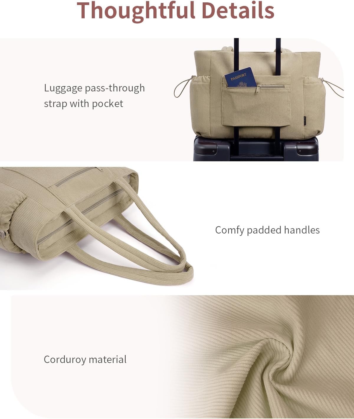 ECOHUB Tote Bag for Women, Work Tote Bags with Laptop Compartment, Large Corduroy Tote Bag with Stanley Cup Holder