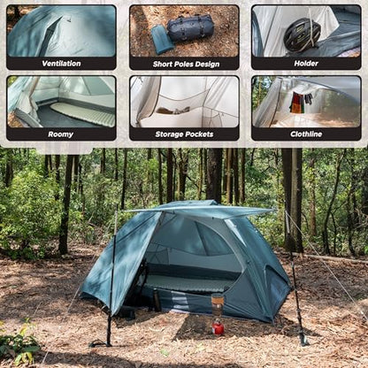 Wander Hawk 1-2 Person Backpacking Tent, Lightweight 1 Person / 2 Person Tent for Bikepacking Backpacking Camping & Hiking