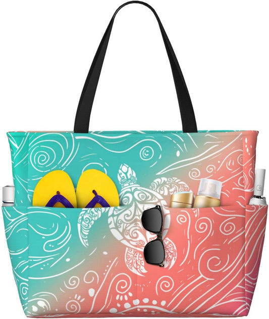 Beach Bag for Women Beach Tote Bag Waterproof Sandproof Large Bags with Zipper Big Capacity for Vacation Travel