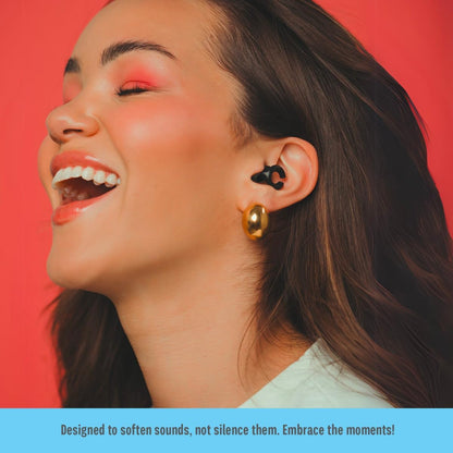 Hush Hoops Ear Plugs, Reusable Soft Silicone Plugs with Horseshoe Shape for Comfort, Designed for Sleep and Loud Noises, 17dB (NRR) Noise Reduction Rating, Black, 1 Pair with Portable Travel Case