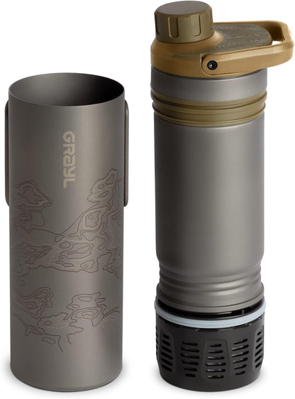 GRAYL UltraPress Titanium 16.9 oz Water Purifier & Filter Bottle for Hiking, Backpacking, Survival, Bushcraft, Travel (Coyote Brown)