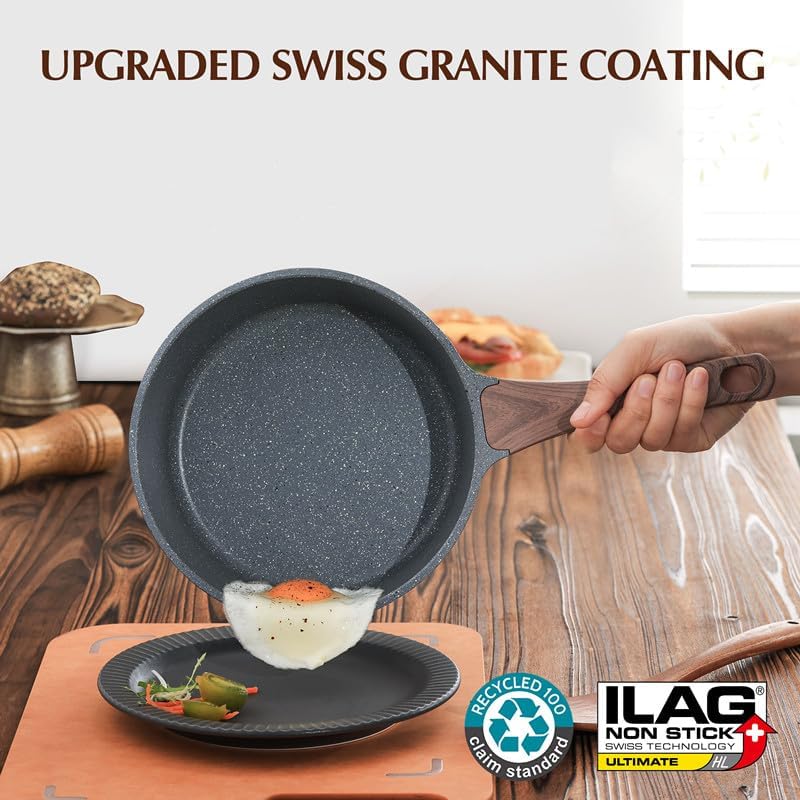 SENSARTE Nonstick Saucepan with Lid, 1.5 Quarts Small Pot with Swiss Granite Coating, Stay-cool Handle, Multipurpose Handy Sauce Pot Small Kitchen Cooking Pot, Induction Comptable, PFOA Free