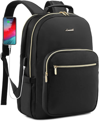 LOVEVOOK Laptop Backpack Purse for Women, Work Travel Computer Bags, Quilted Casual College Daypack with USB Port, Fit 15.6 Inch Laptop, Black