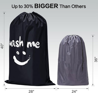 HOMEST 2 Pack XL Wash Me Travel Laundry Bag, Dirty Garments Organizer, Large Enough to Hold 4 Loads of Clothes, Easy Fit a Hamper or Clothing Basket, Black and Sky Blue