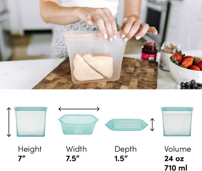 Zip Top Reusable Food Storage Bags | Sandwich Bag [Peach] | Silicone Meal Prep Container | Microwave, Dishwasher and Freezer Safe | Made in the USA