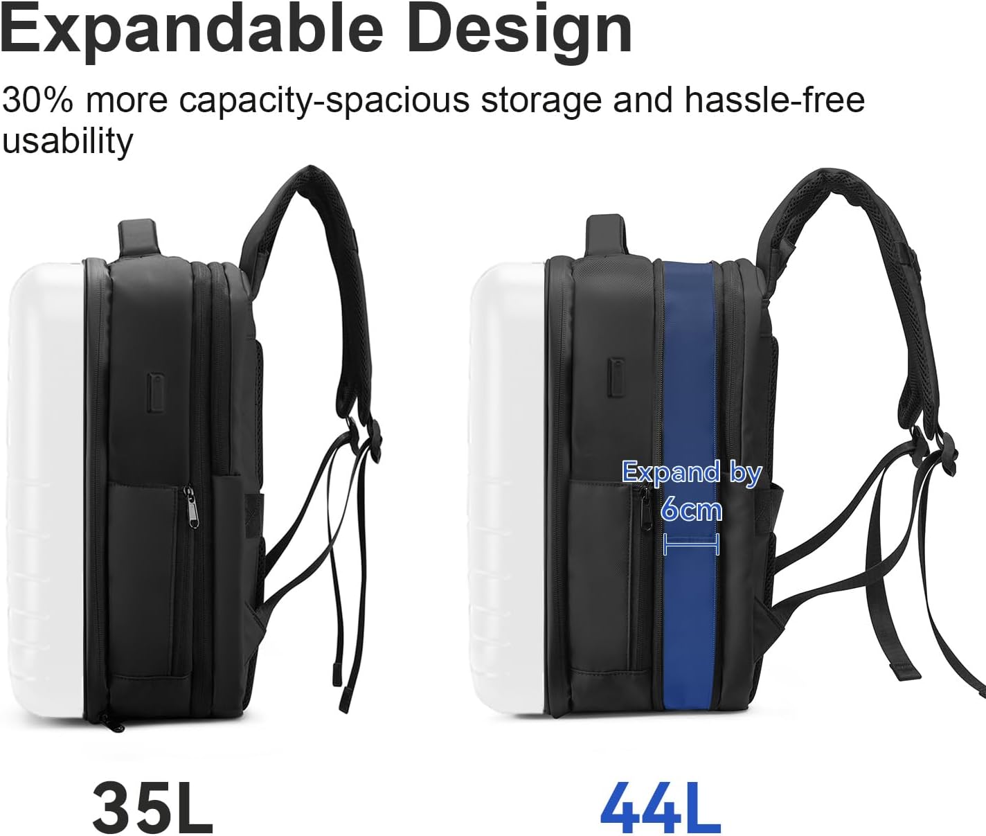 SOKOK Carry On Travel Backpack Waterproof Business Backpack Expandable with Laptop Compartment and Charging, Hardshell Computer Backpack for Men and Women, White