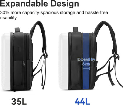 SOKOK Carry On Travel Backpack Waterproof Business Backpack Expandable with Laptop Compartment and Charging, Hardshell Computer Backpack for Men and Women, White