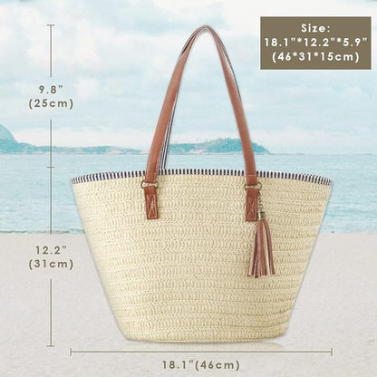 Pahajim Straw Beach Bags Tote Tassels Bag Hobo Summer Handwoven Shoulder Bags - Image 4
