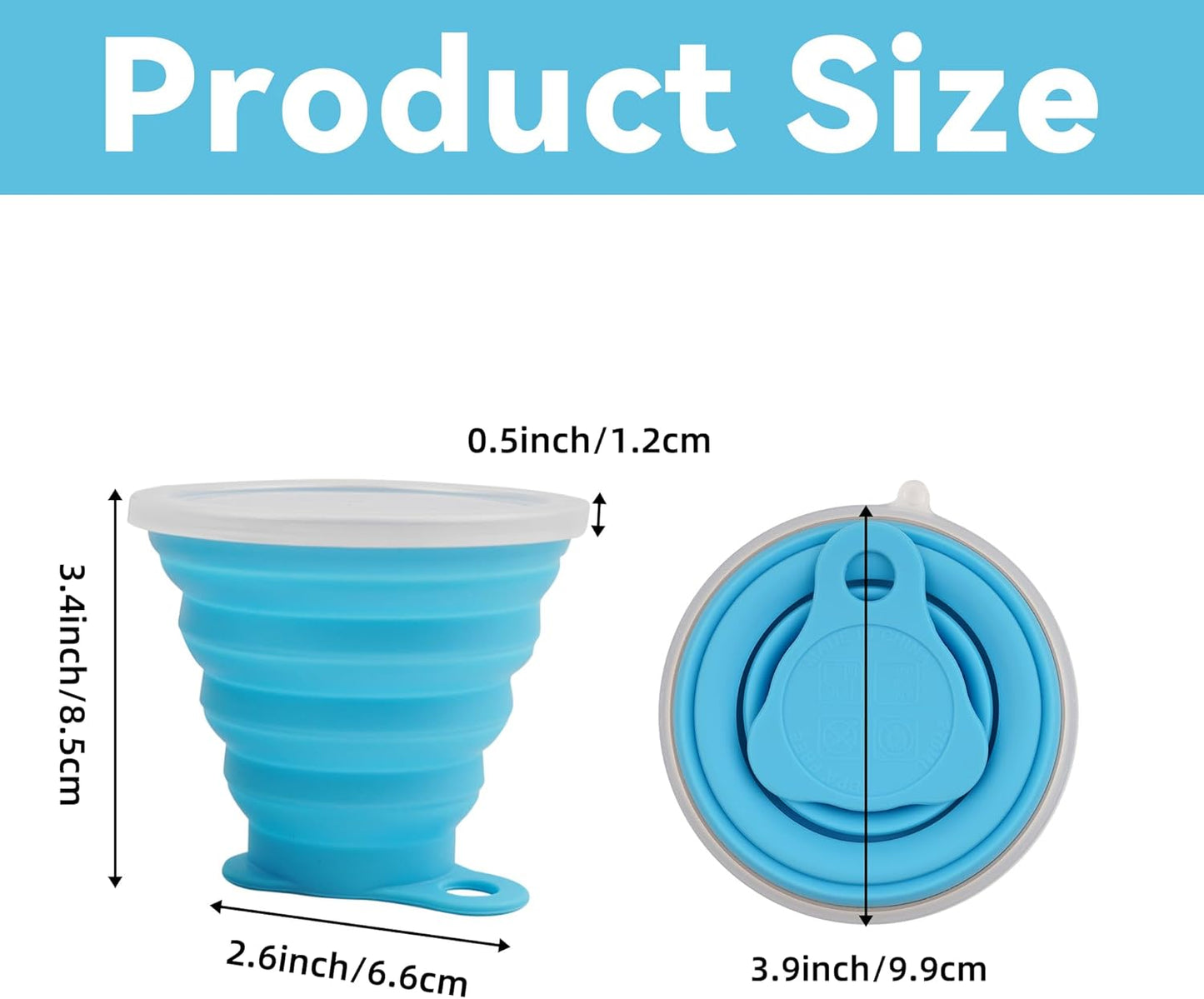 2 Pack Collapsible Silicone Travel Cups with Lids Portable Folding Camping Cups (Blue & Orange)