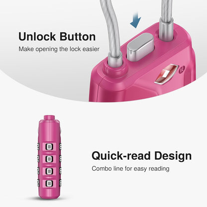 Puroma 2 Pack TSA Approved Luggage Locks, 4 Digit Combination Travel Locks Resettable Code Lock with Zinc Alloy Body for Suitcase, Toolbox, Backpack, Bag, Gym Locker (Red-Violet)