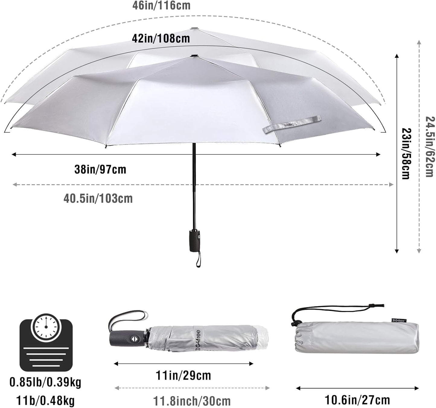 G4Free UPF 50+ UV Protection Large Travel Umbrella 42/46 Inch Auto Open Close Windproof Sun Blocking Umbrella