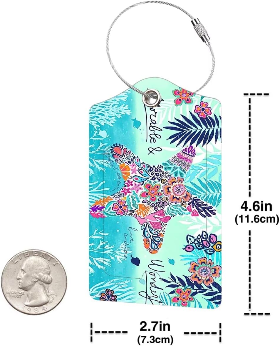 2 Pack Luggage Tag for Suitcase, Cute Unique Leather Bag Tags Identifiers Privacy Cover ID Label with Durable Steel Loop for Women Men Kids Girls Travel, sea Star