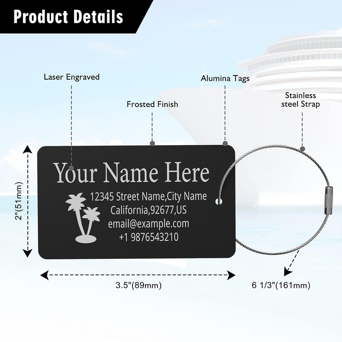 Luggage Tags for Suitcase - Personalized Engraved Metal Tag for Cruise Travel - Custom Name Tags Suitable for Bags and Backpacks Black
