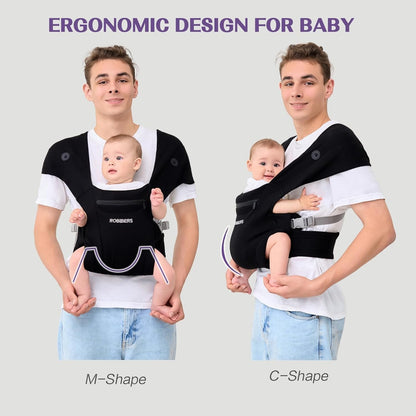 Baby Carrier Newborn to Toddler - Wrap Baby Carrier for 7-50 lbs, M-Shaped Sitting Posture, Toddler Carrier with Soft Fabrics for Front and Back Carrying, Black