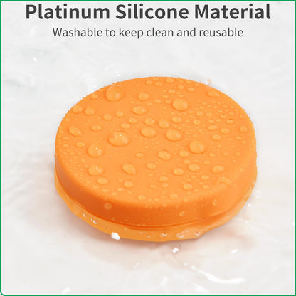 2 Pack Small Pill Box,3 Compartment Round Silicone Travel Pill Box for Purse Pocket, Waterproof Portable Compact Medicine Holder for Vitamin, Cod Liver Oil, Supplement(Orange+Yellow)