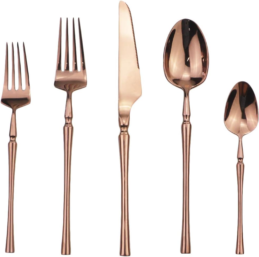 Gugrida 20 piece Copper Flatware Set 304 Stainless Steel Fork Spoon Cutlery Luxury Mirror Polished Silverware, Dishwasher Safe, Service for 4