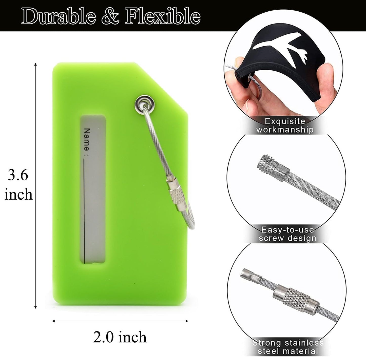 7 Pack Silicone Luggage Tag Baggage Handbag Travel Bag Tags with Name ID Card Perfect to Quickly Spot Luggage Suitcases (Green)